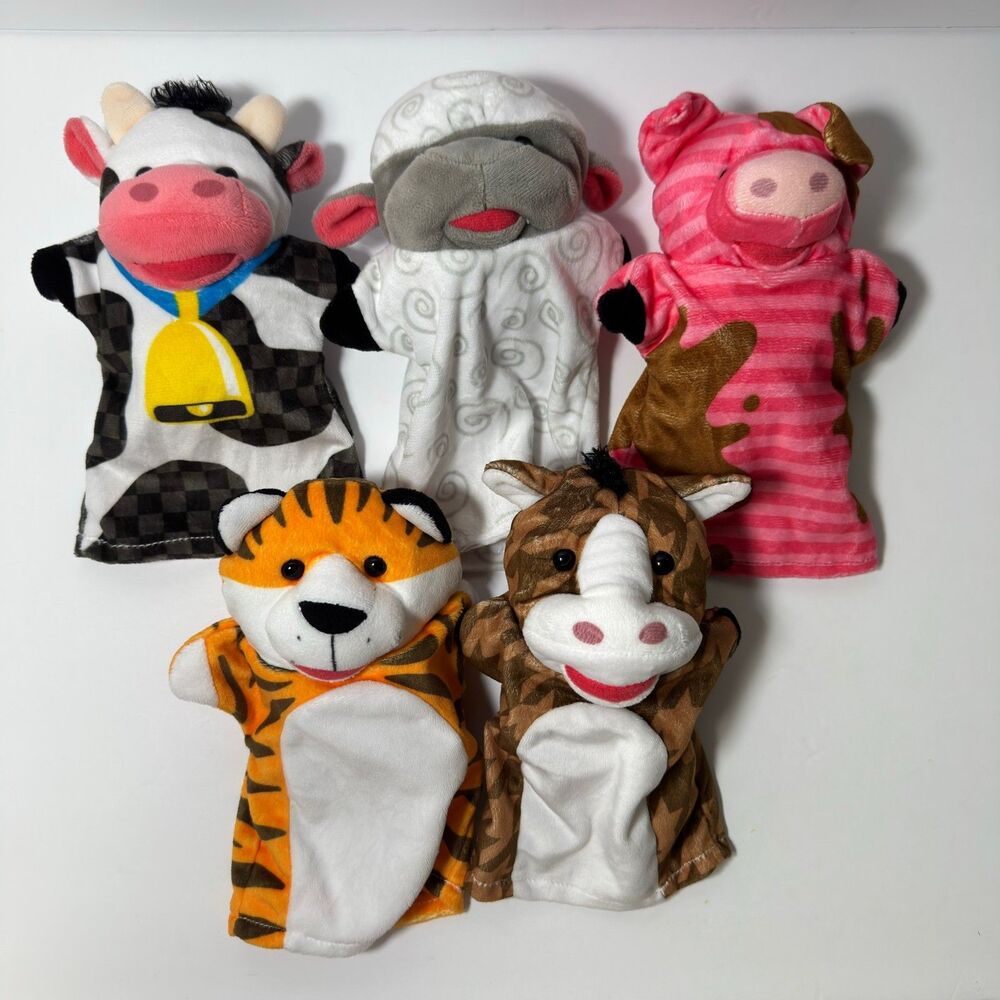 Melissa & Doug Plush Hand Puppets Lot of 5 Farm Friends Animals Cow Tiger Horse